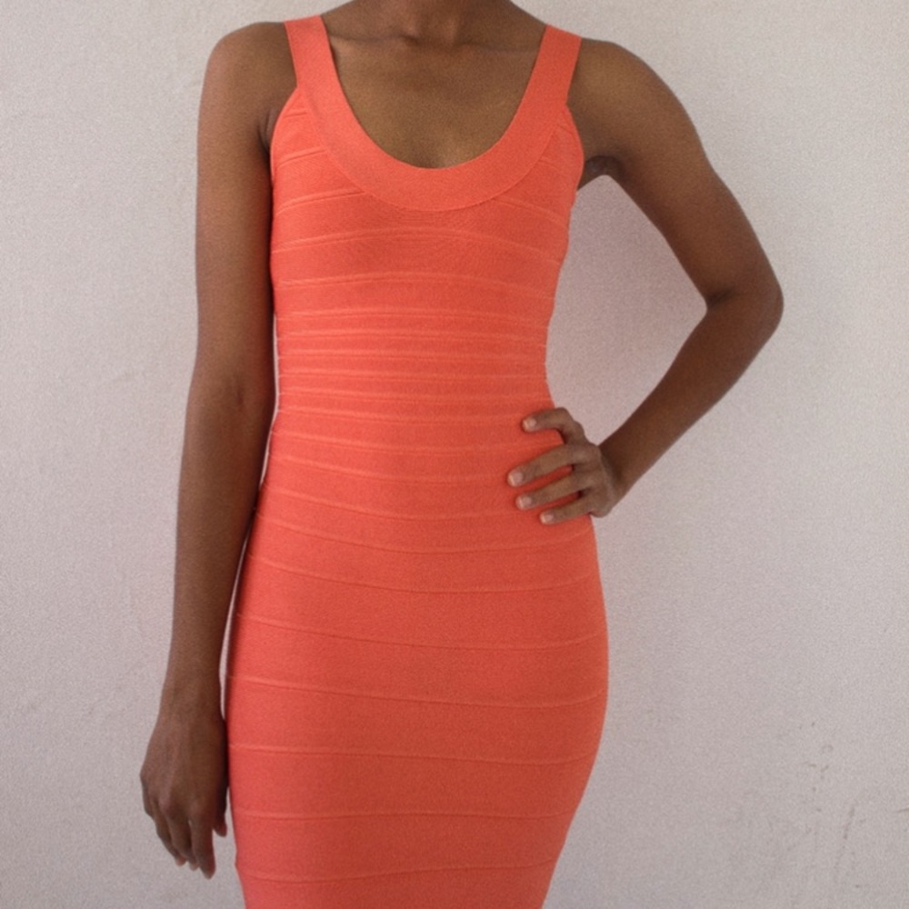 Herve Leger Peach Bandage Wrap Dress Size XS